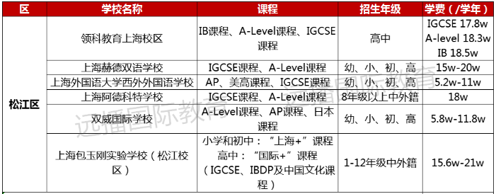 松江区国际化学校学费