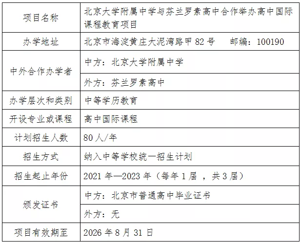 北京大学附属中学与芬兰罗素高中继续合作举办高中国际课程教育项目