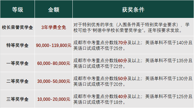 成都树德中学国际部奖学金计划