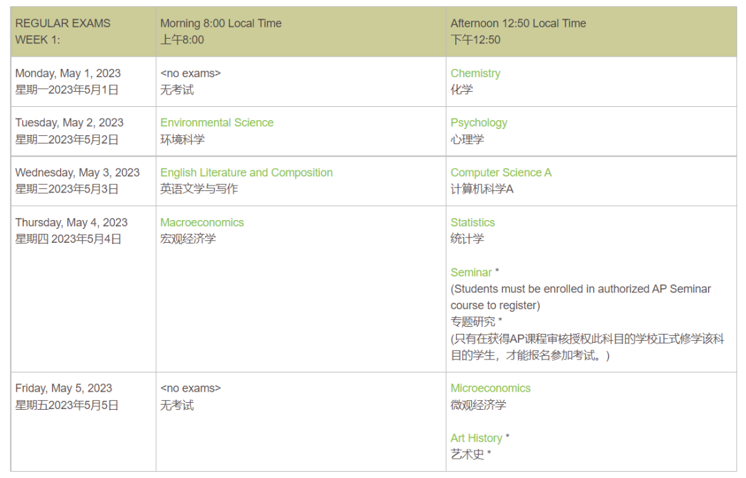 2023年AP考试时间