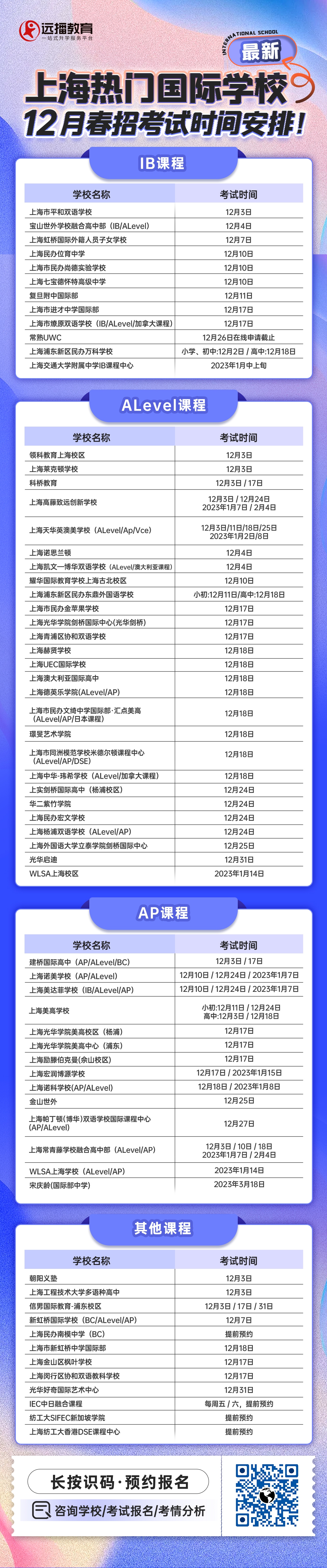 上海热门国际学校12月春招考试开放日汇总