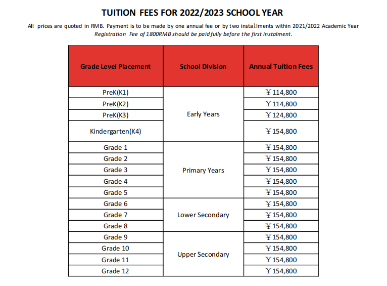 南京伊顿外籍人员子女学校2022-2023学费