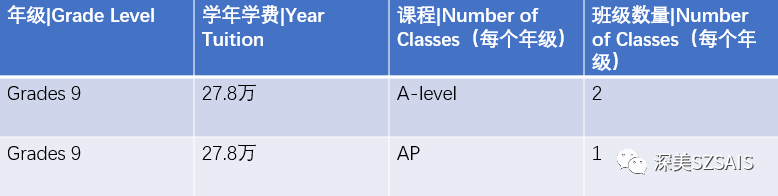 深圳深美外籍人员子女学校2024-2025学年课程学费